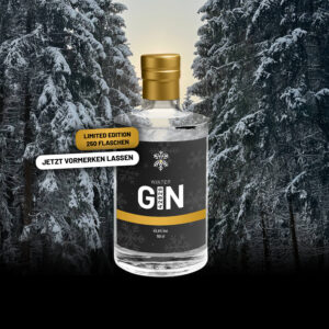 Winter-Gin-Flasche, limitierte Edition, Bergischer Gin-Spezialität.